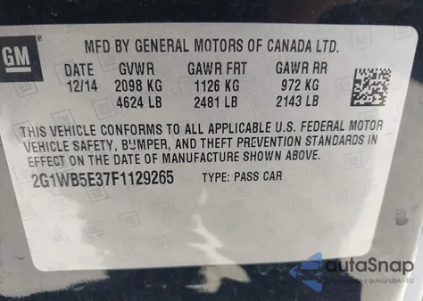 2015 Chevrolet Impala Limited Lt из США, поврежденный, VIN 2G1WB5E37F1129265